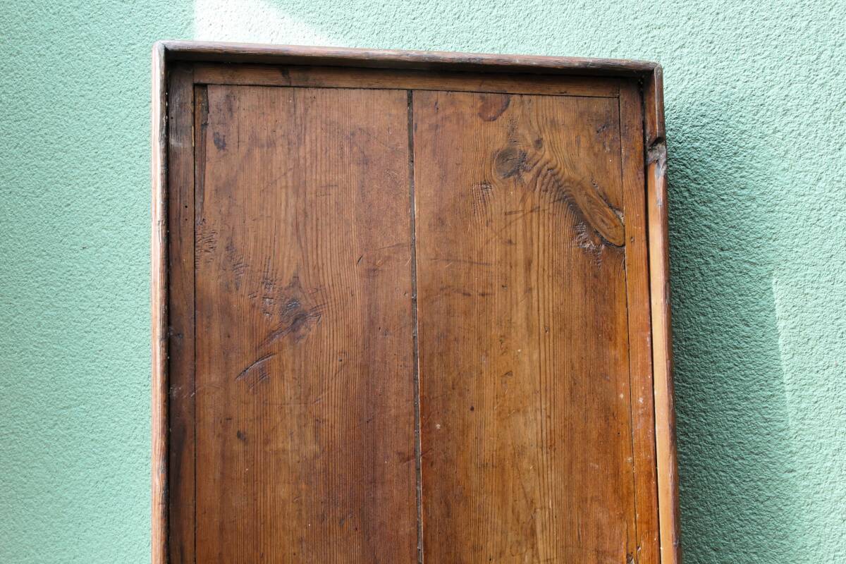 Table de métier, début 20ème, en bois et zinc riveté