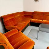 Modular vintage orange corner sofa, 1970s pop design.