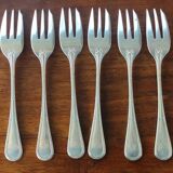 6 anciennes fourchettes couverts à huîtres métal argenté orfèvrerie Apollo