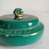 Vintage green ceramic round box from the 1950s