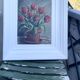 Tableau ancien bouquet de tulipes rouges