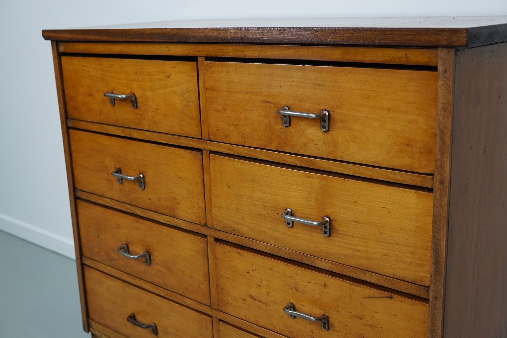 Dutch Industrial Beech Apothecary Cabinet, Mid-20th Century
