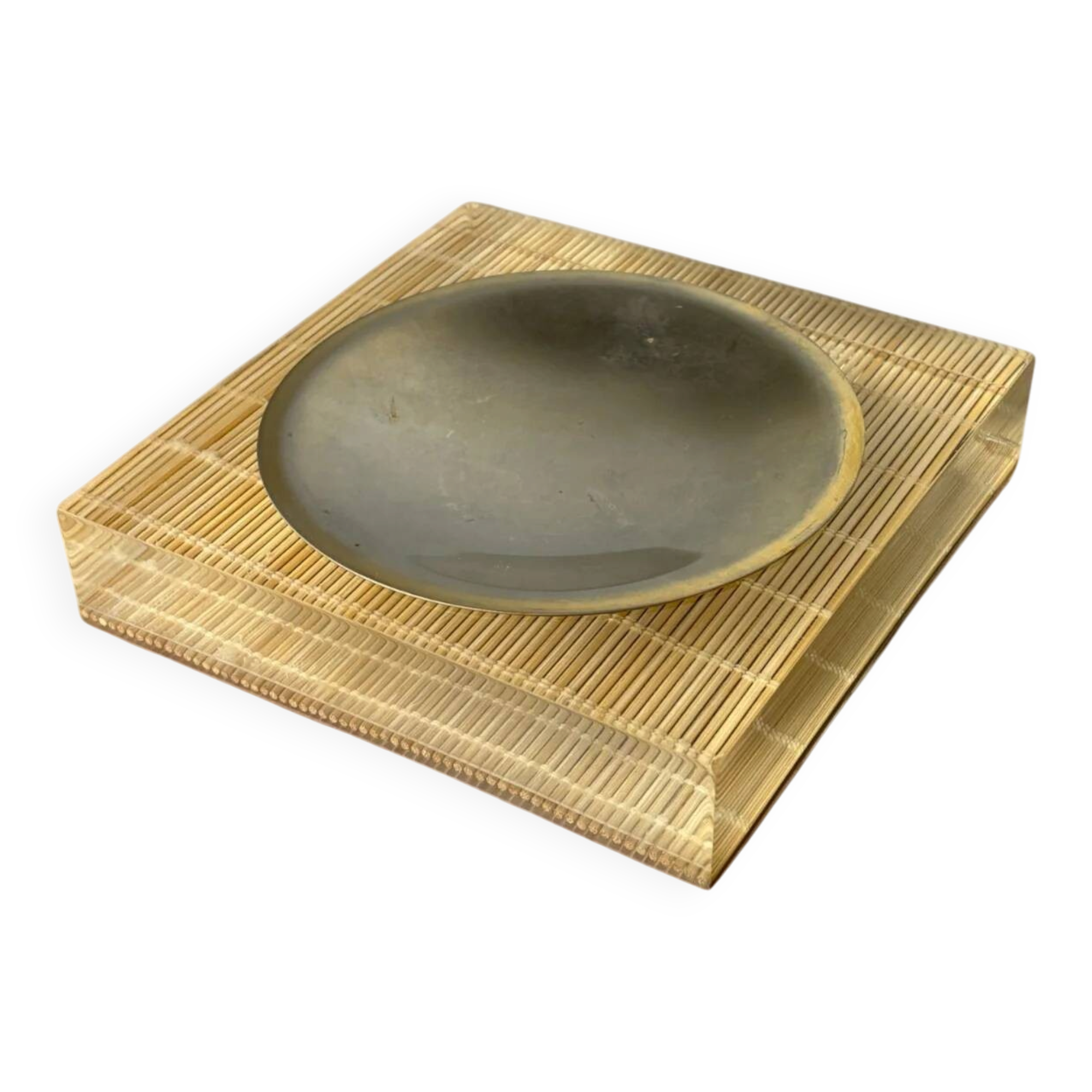 Lucite & rattan ashtray, Christian Dior style, circa 1970