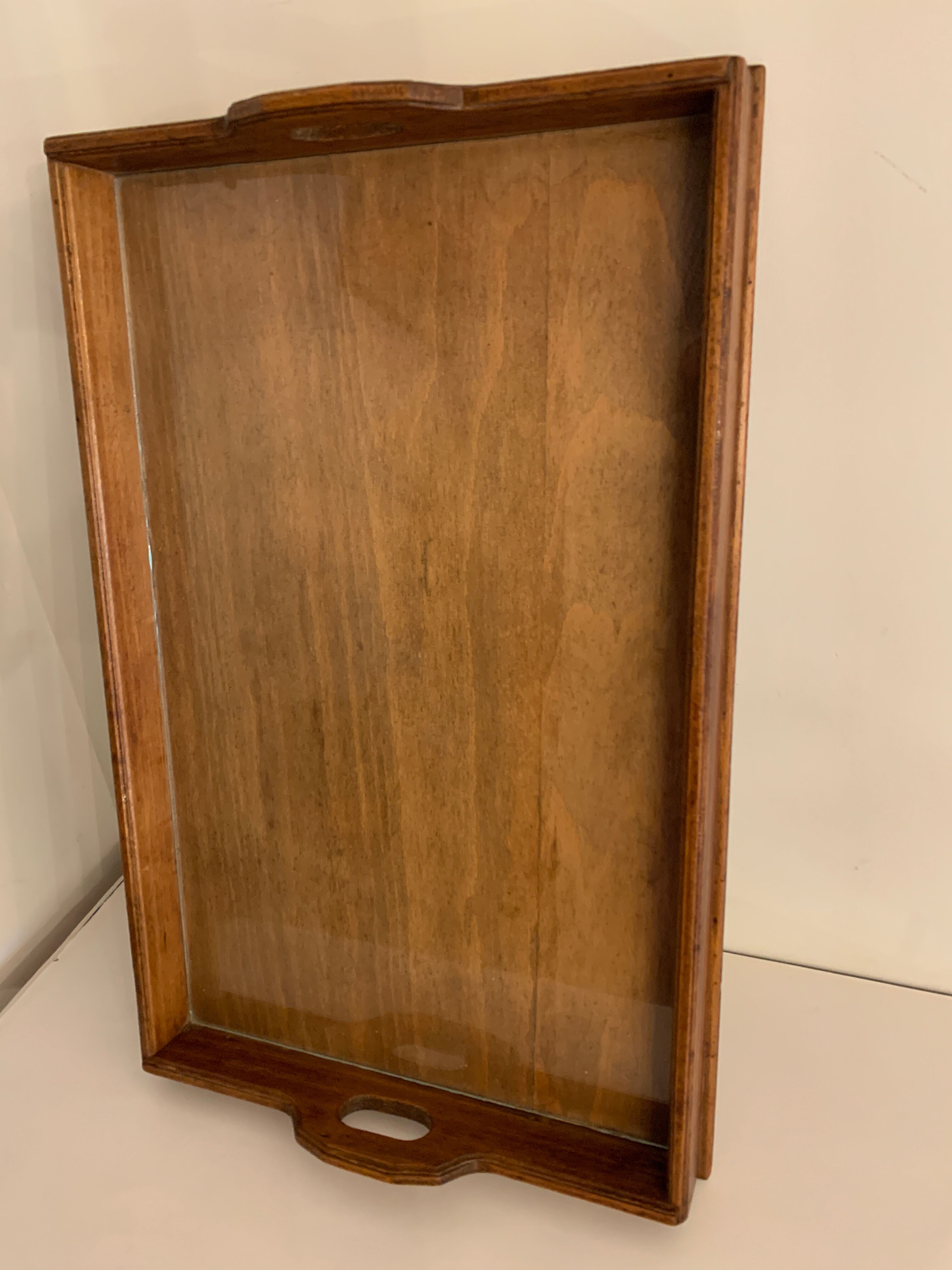 Old wooden and glass tray