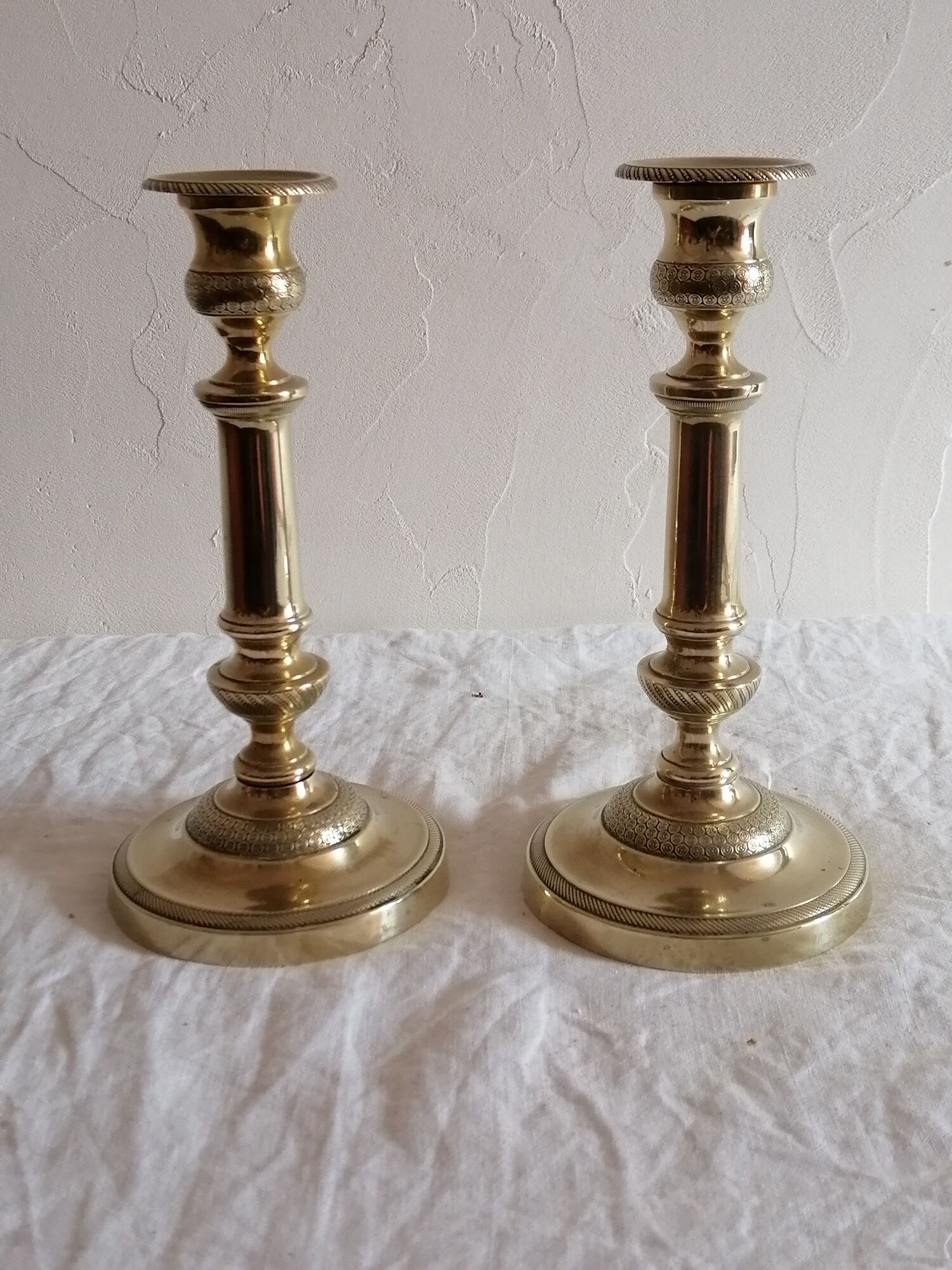 Old pair of candlesticks, bronze torches of the Louis Philippe period