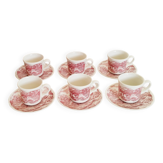 Service à café   en faience rouge , vintage , Swiss Landscape , Italie