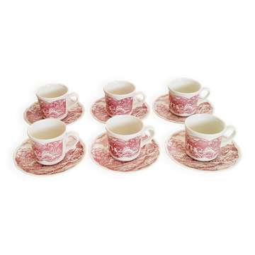 Service à café   en faience rouge , vintage , Swiss Landscape , Italie