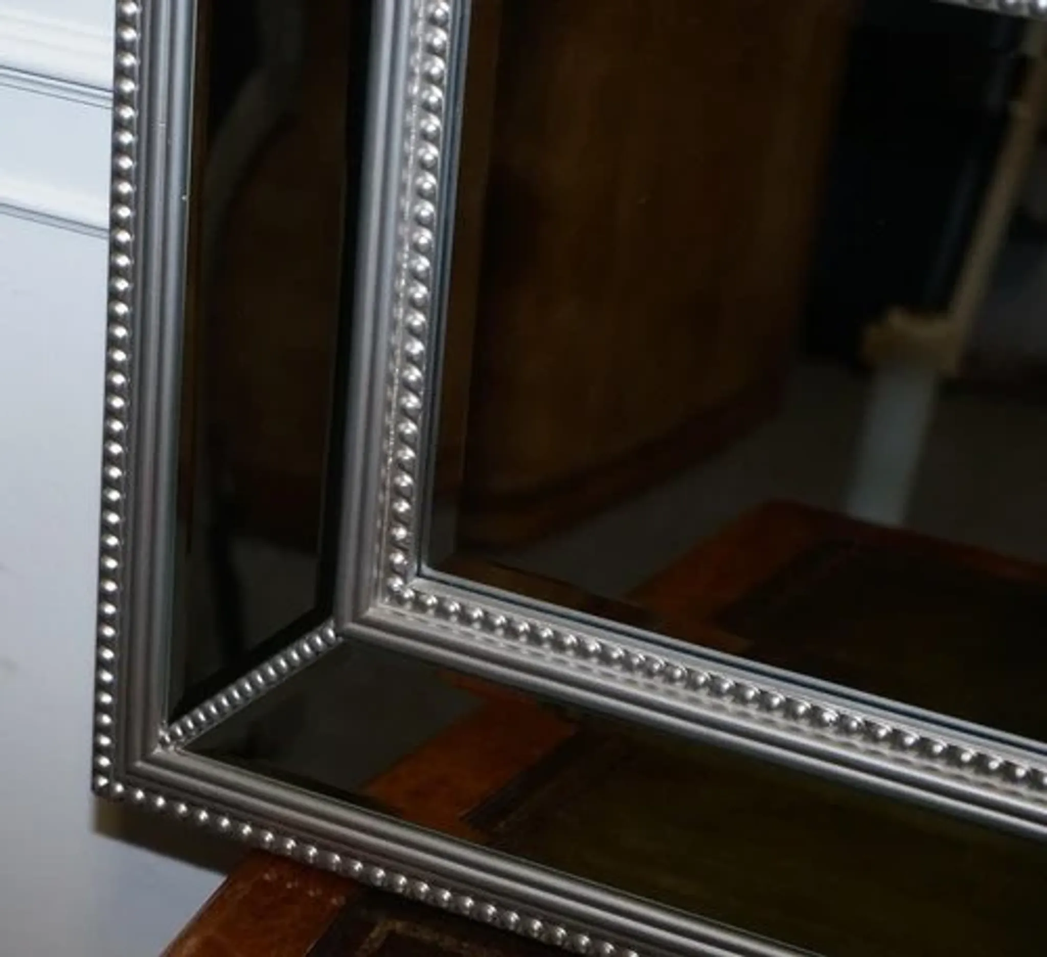 Large Bevelled Rectangular Mirror with Cushioned Silver Frame