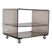 Table d’appoint en plexiglas fumé, Michel Dumas pour Roche Bobois, an
