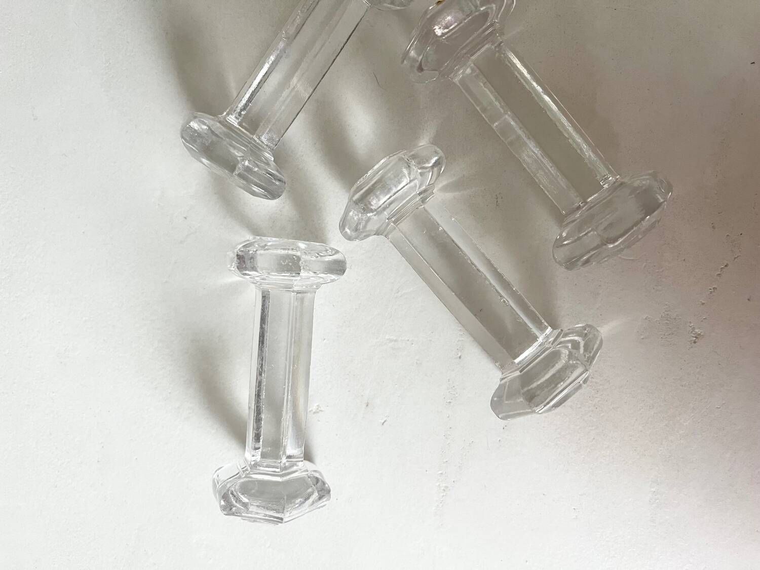 Set of 4 old glass knife holders