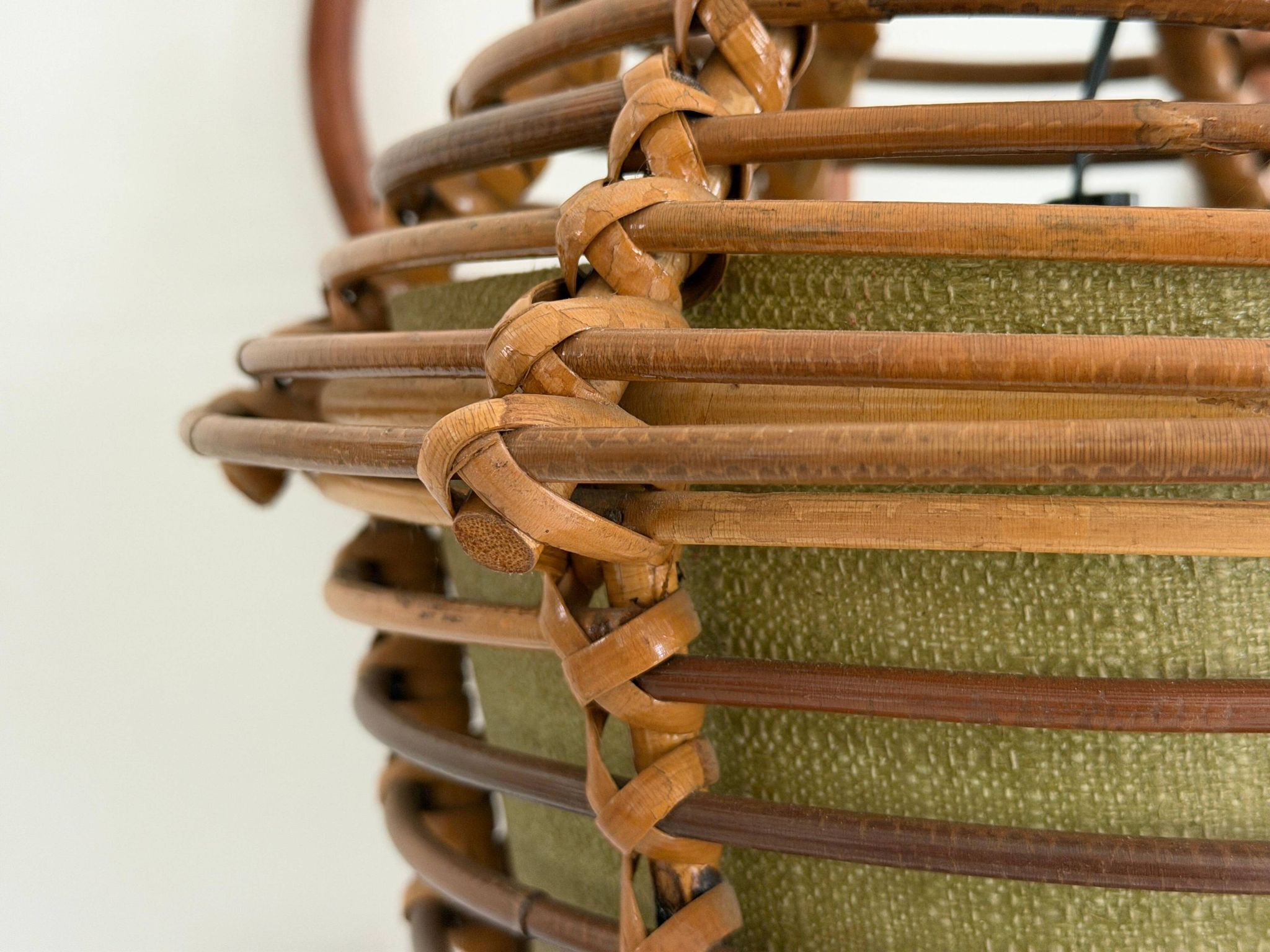 Unique wall lamp in bamboo and fabric, Lantern Design/One, Italy, 1960s