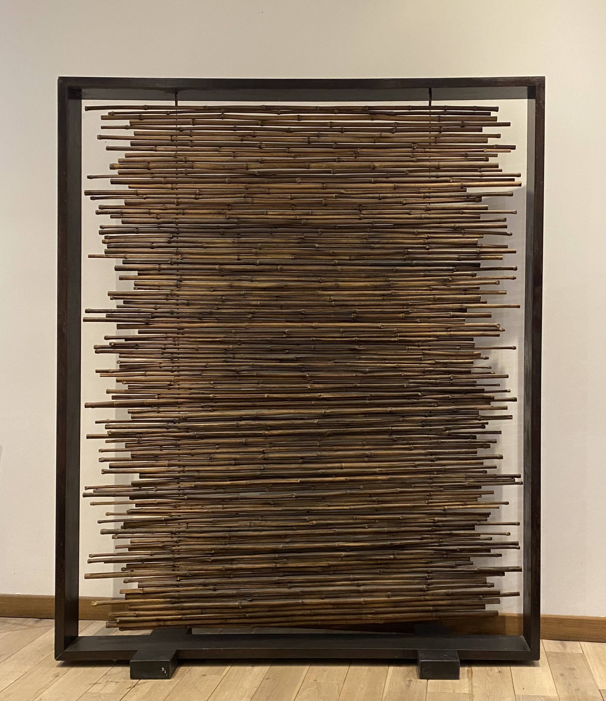 Exotic wood and bamboo privacy screen