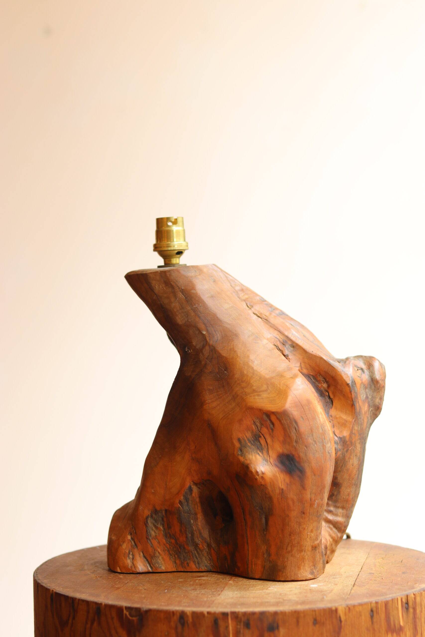 Large 1960s lamp made of olive wood.