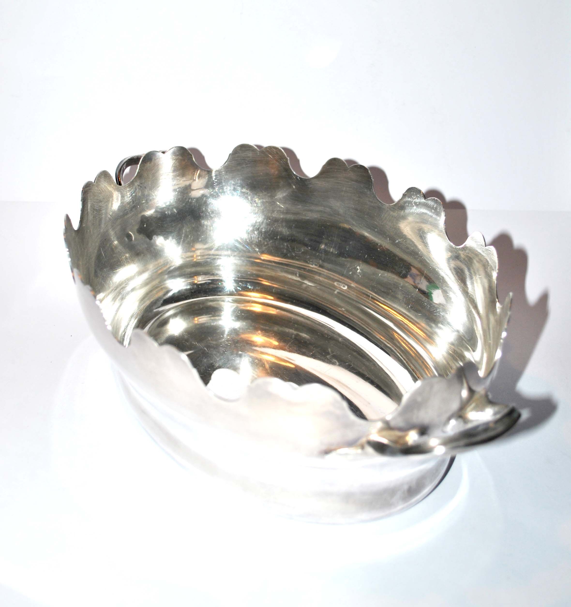 Antique glass cooler in silver metal - corbeille verrière à glace