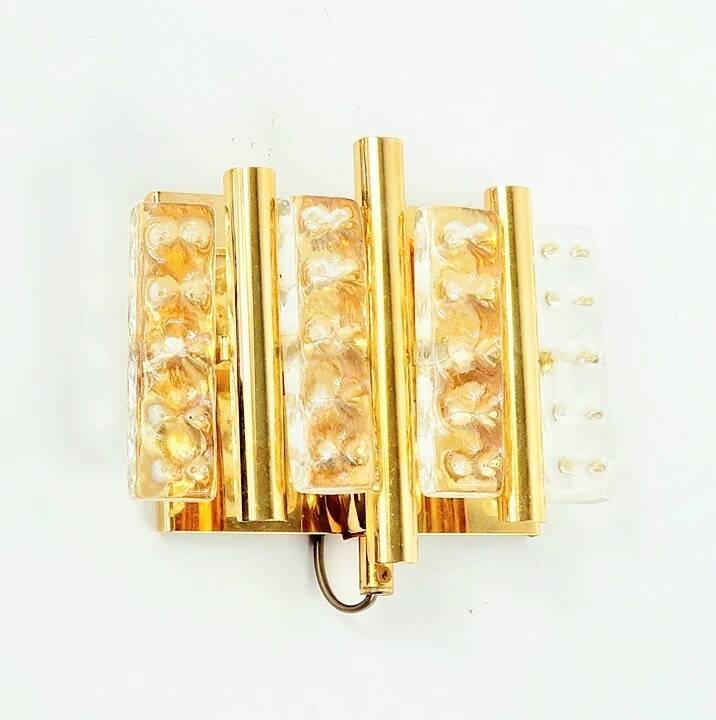 Scandinavian Glass & Brass Wall Lamp by Jakobsson for Orrefors & MPR, 1960s