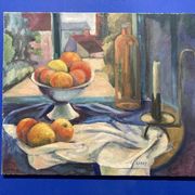 Leray, "In Front of the Window", fauvist still life, oil on canvas