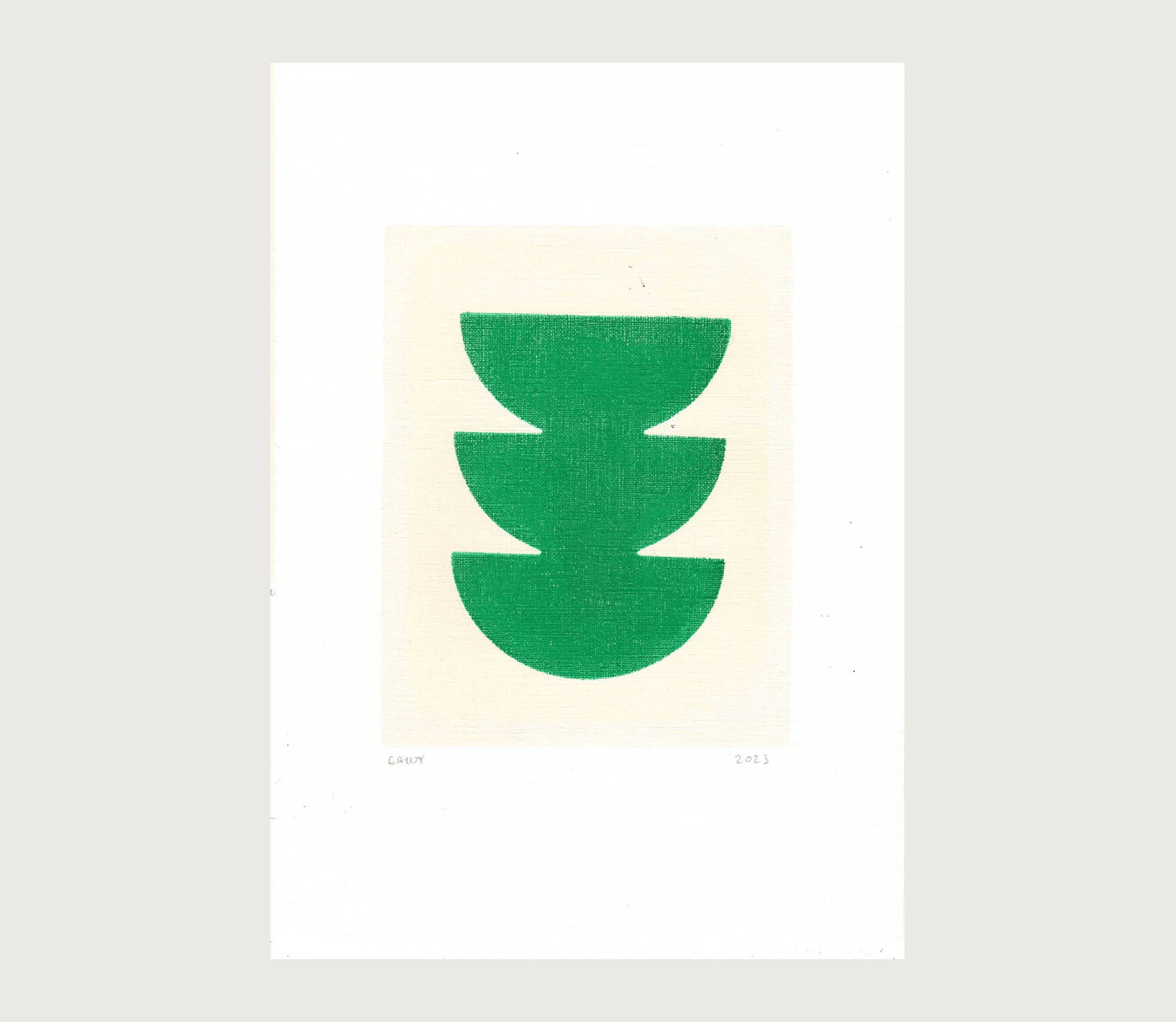 Painting on paper "trio" green signed Eawy