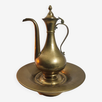 19th Ewer On Ottoman Empire Brass Basin