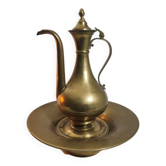 19th Ewer On Ottoman Empire Brass Basin