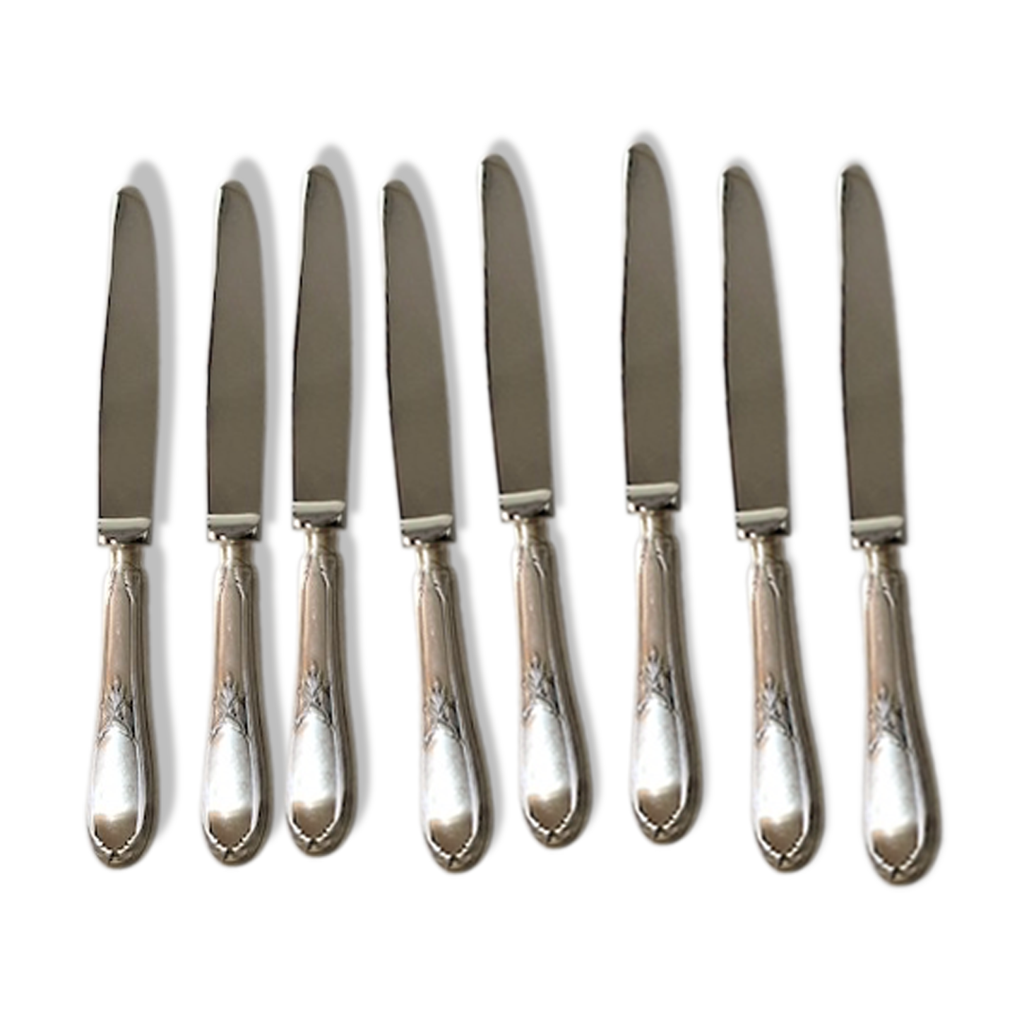 8 silver metal table knives Ercuis Lauriers