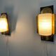 Mid-century pair of wall sconces in textured glass and brass, 1950s, Germany.