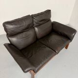 Vintage black leather Dreipunkt Scala design 2-seater sofa.