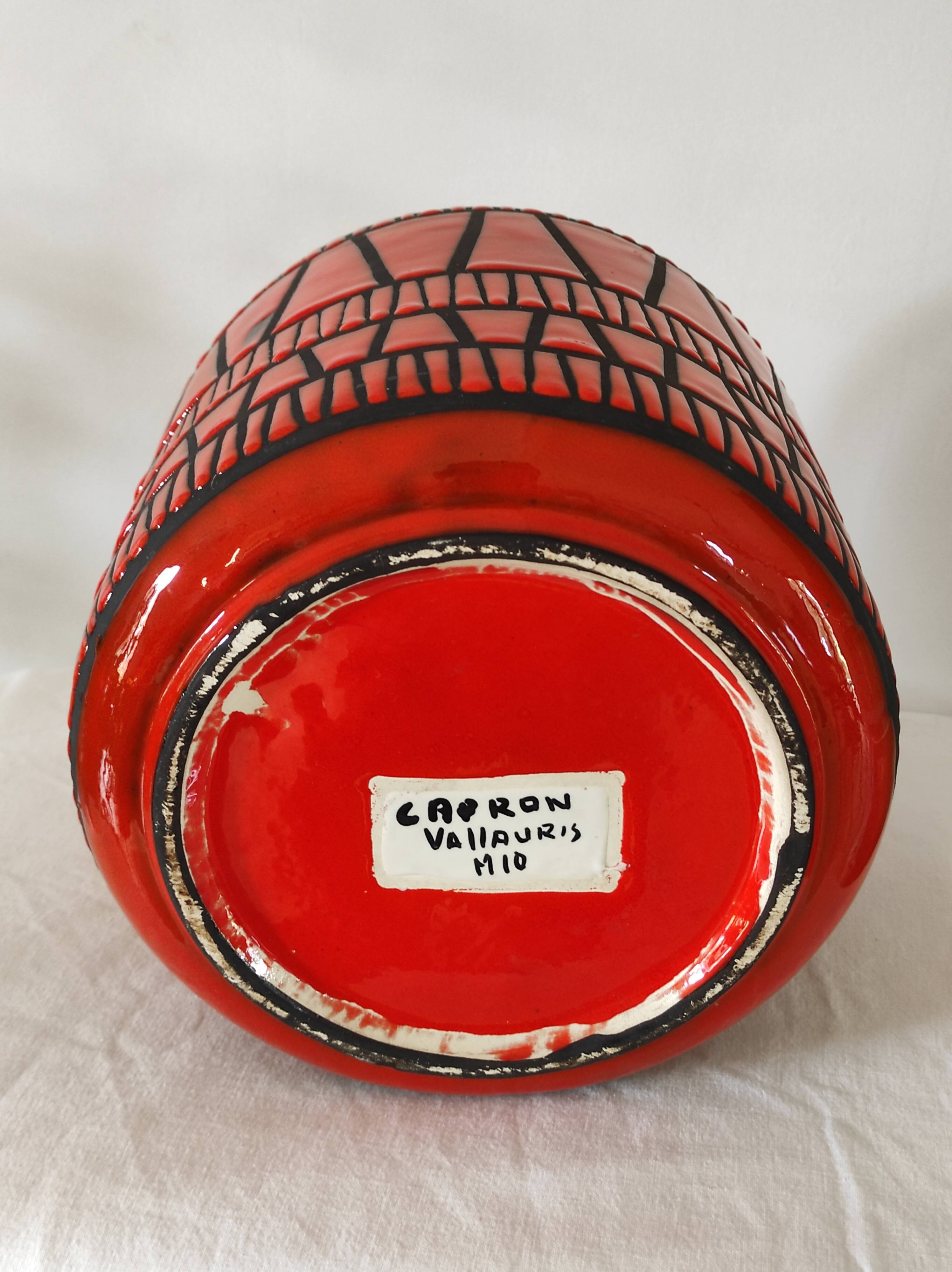 Red pot-pot vase by Roger Capron circa 1960