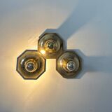 Set of 3 Motoko Ishii wall lights for staff leuchten, Brass, 1970