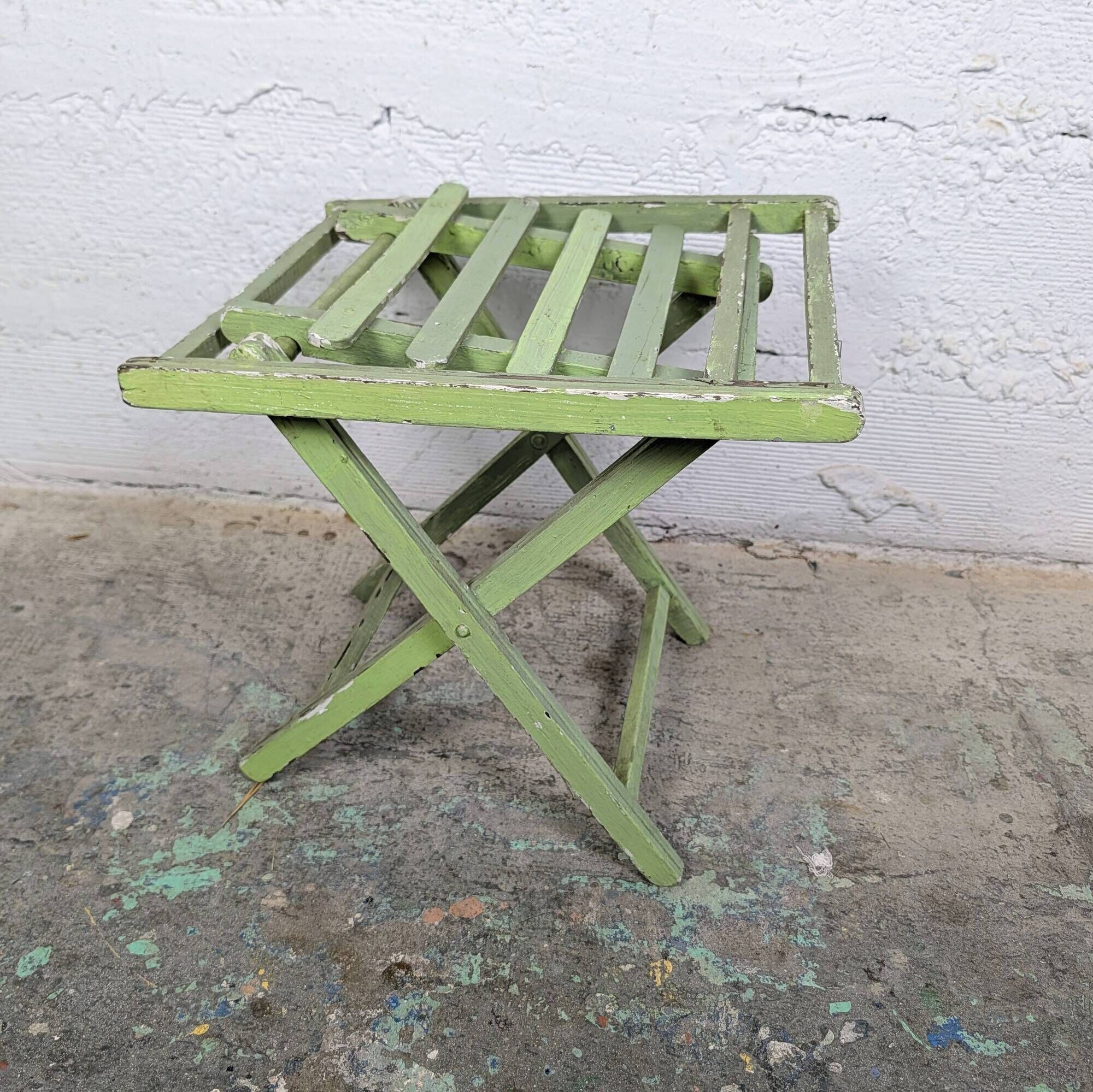 Child's folding chair in patinated green wood