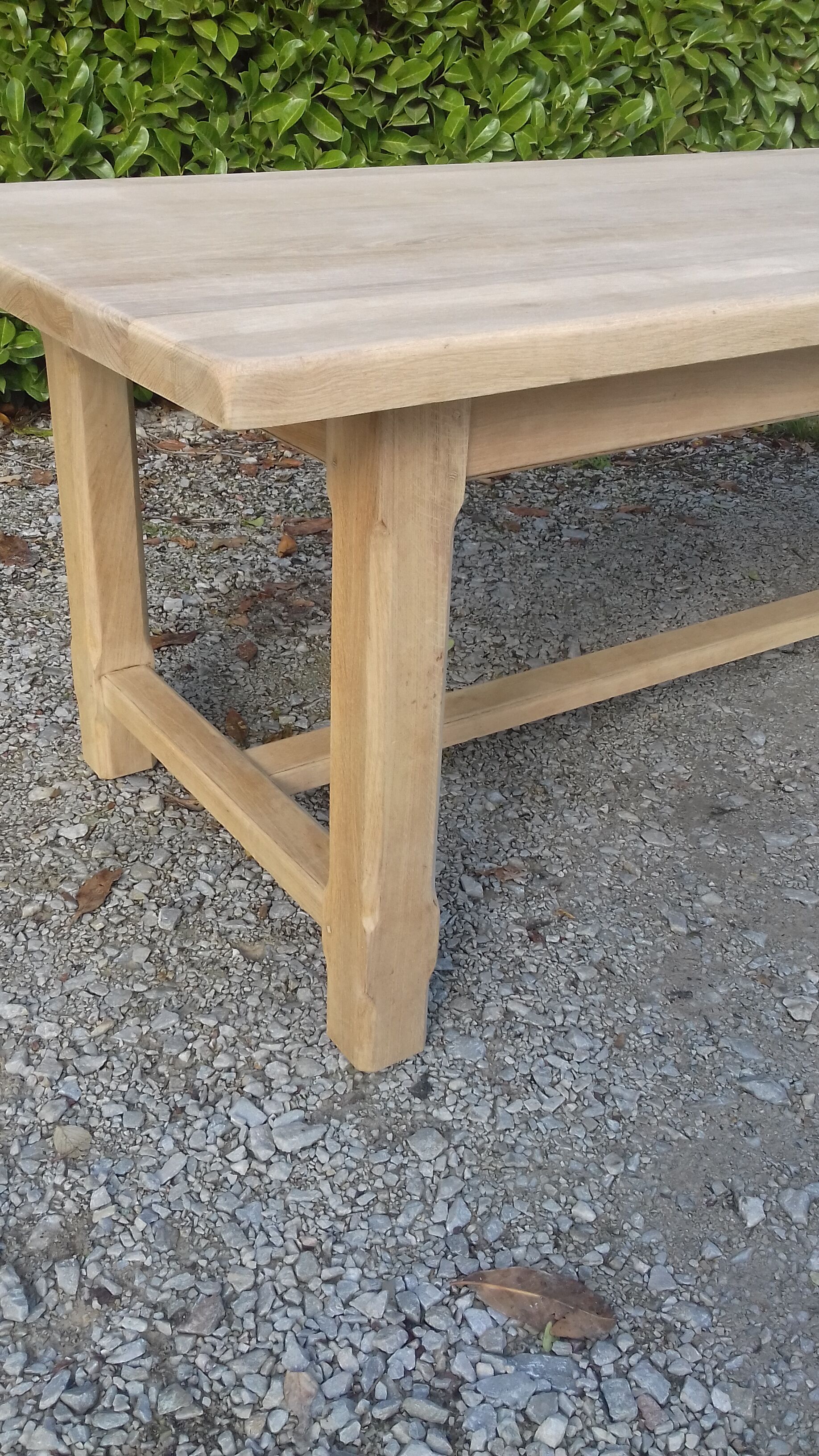 Solid oak farm table 2 extension cords raw wood