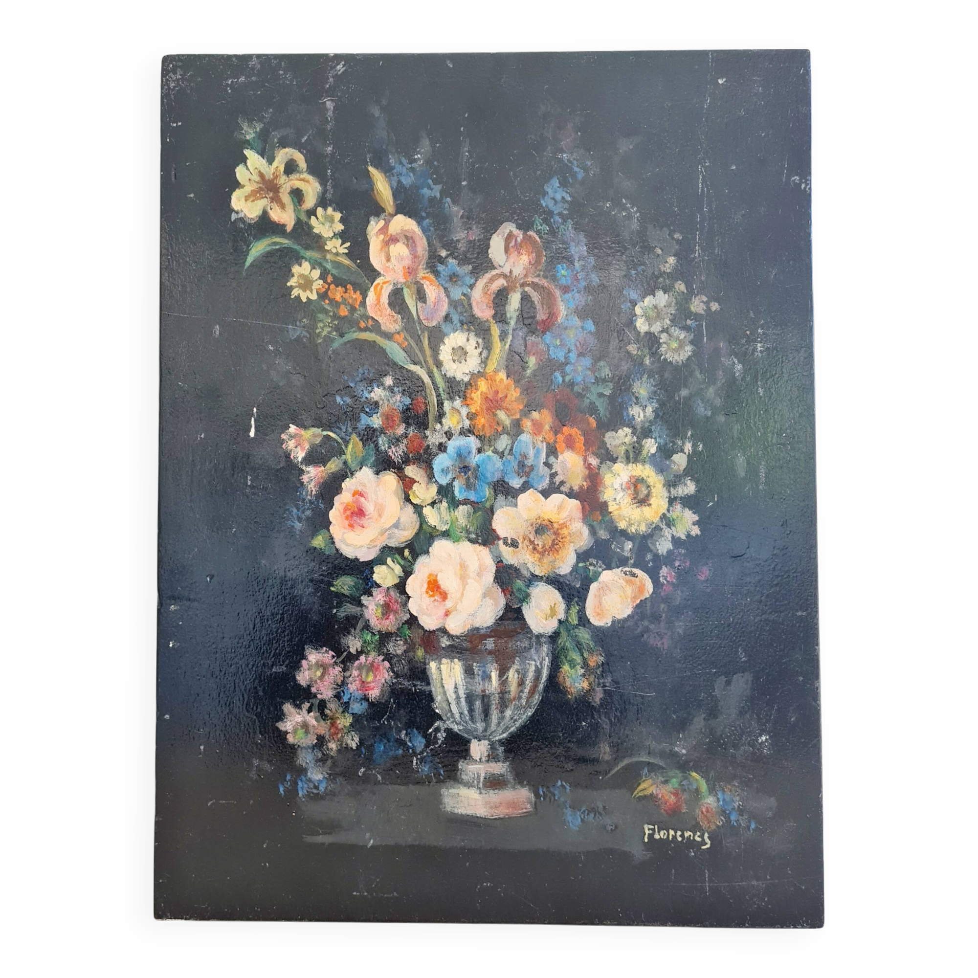 Peinture ancienne - bouquet de fleurs
