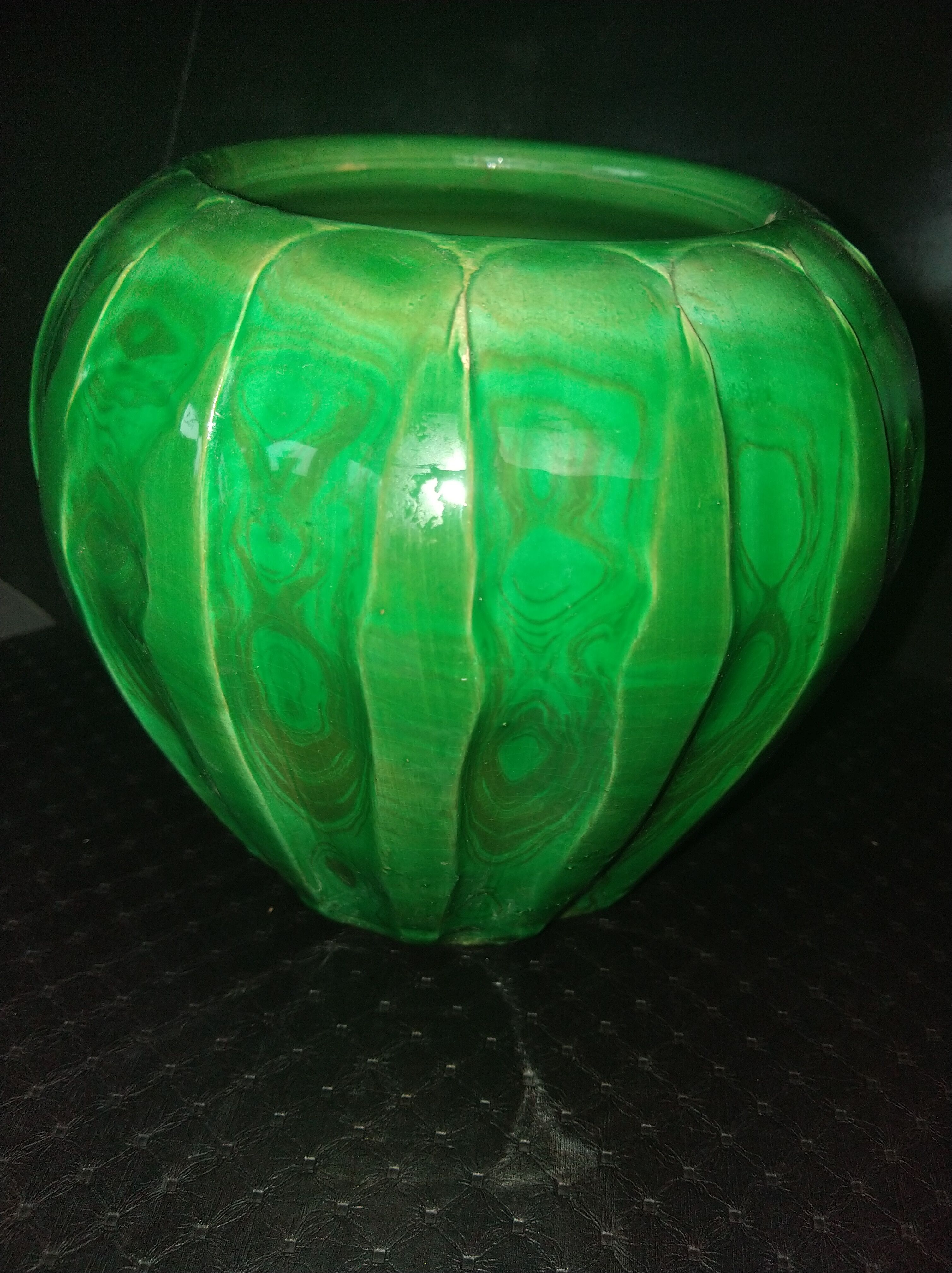 Green ceramic vase with moiré effect, circa 1930