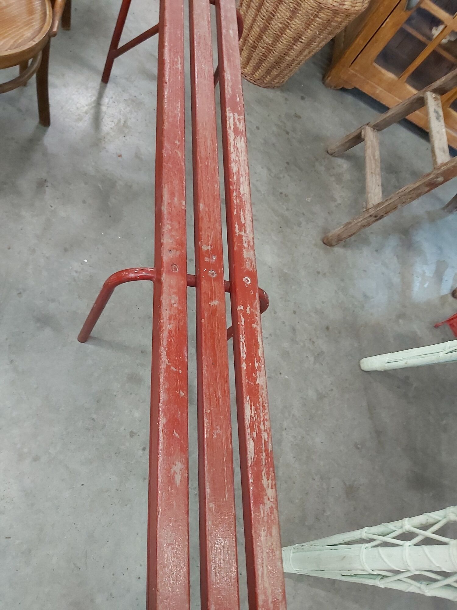 Banc d'école en fer tubulaire et bois 209 cm