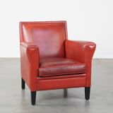 Fauteuil peint en rouge en cuir de mouton