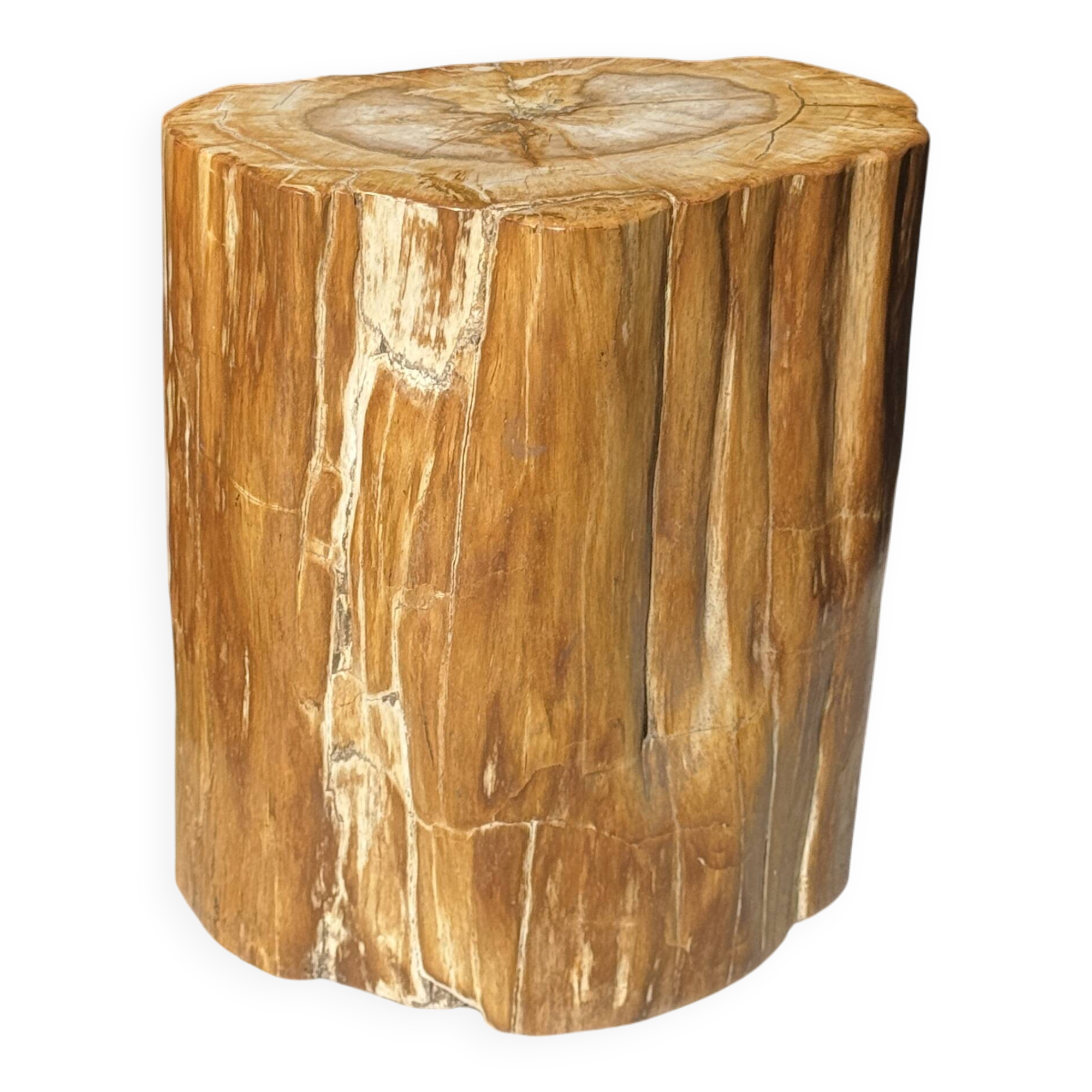 Table d'appoint en bois pétrifié orange doré et blanche ovale H46 D38 - 333
