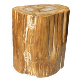 Oval side table in golden orange and white petrified wood H46 D38 - 333