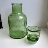 Decanter in green bubbled glass 70s