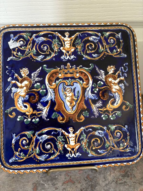 Ancien Repose Dessous Plat Faïence Céramique Gien Décor Renaissance