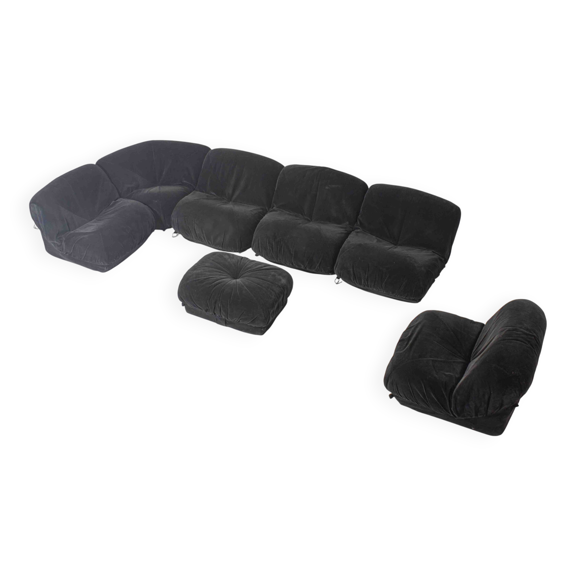 Modular "Patate" sofa in black corduroy velvet by Airborne, France 1970s