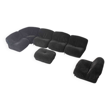 Modular "Patate" sofa in black corduroy velvet by Airborne, France 1970s