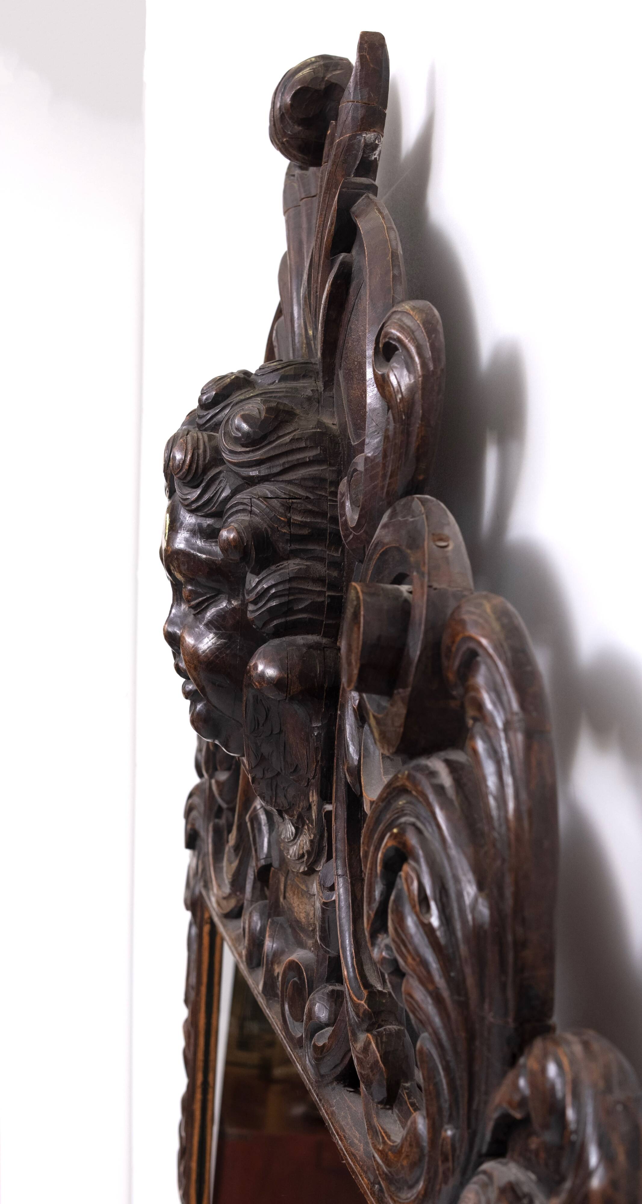 Impressive Monumental 18 Century Antique Cherub Oak mirror Holland