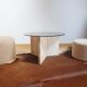Table basse marbre travertin verre fumé vintage