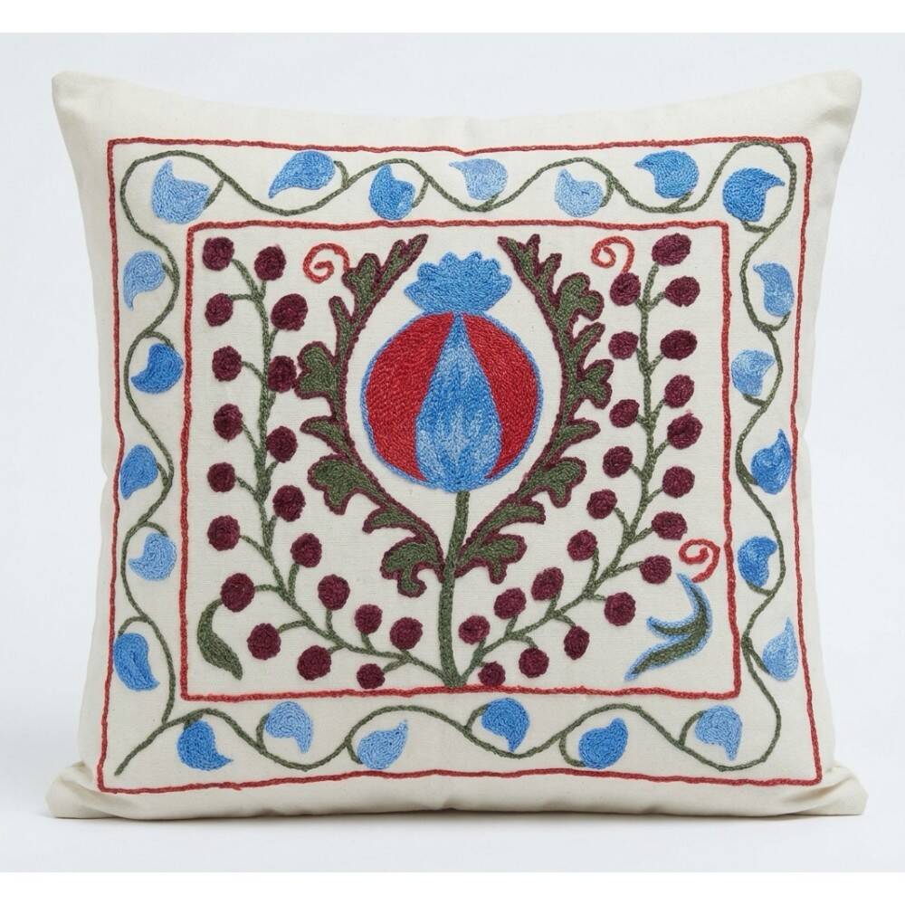 Housse de coussin brodée. Coussin d'accent fait main. Coussin en coton.