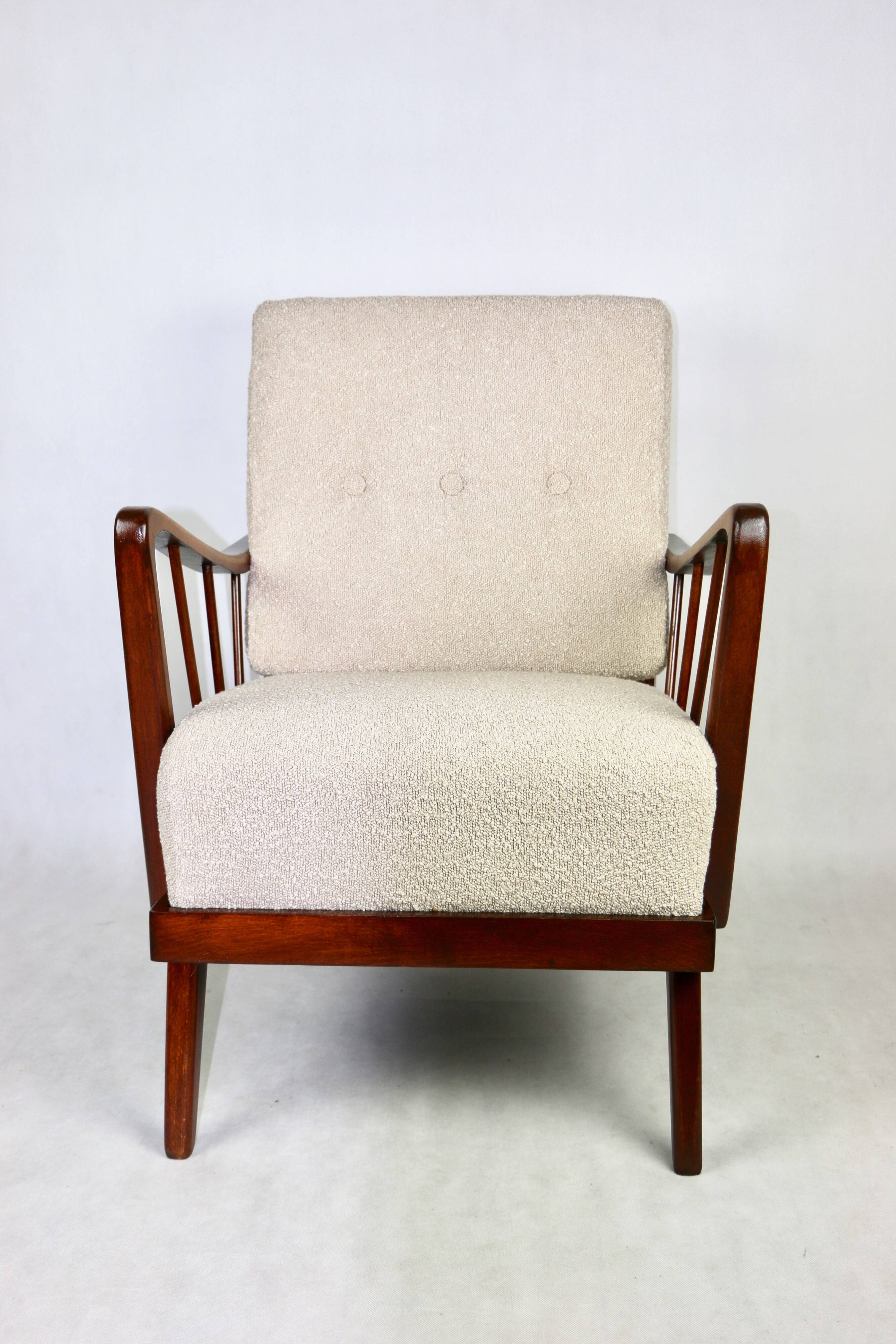 Art Deco Beige Boucle Armchair, 1960s
