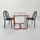 Table à manger tubulaire orange en métal et verre, 1980