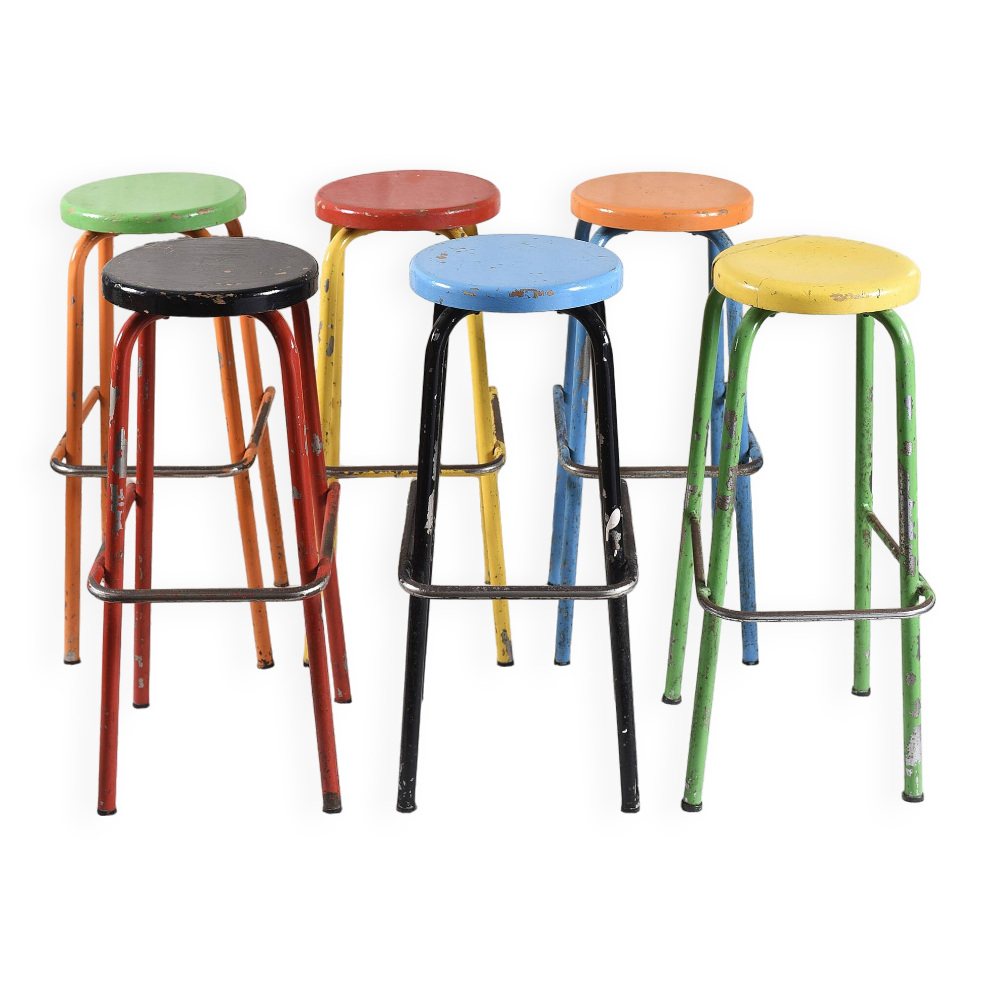 Set of 6 industrial high stools