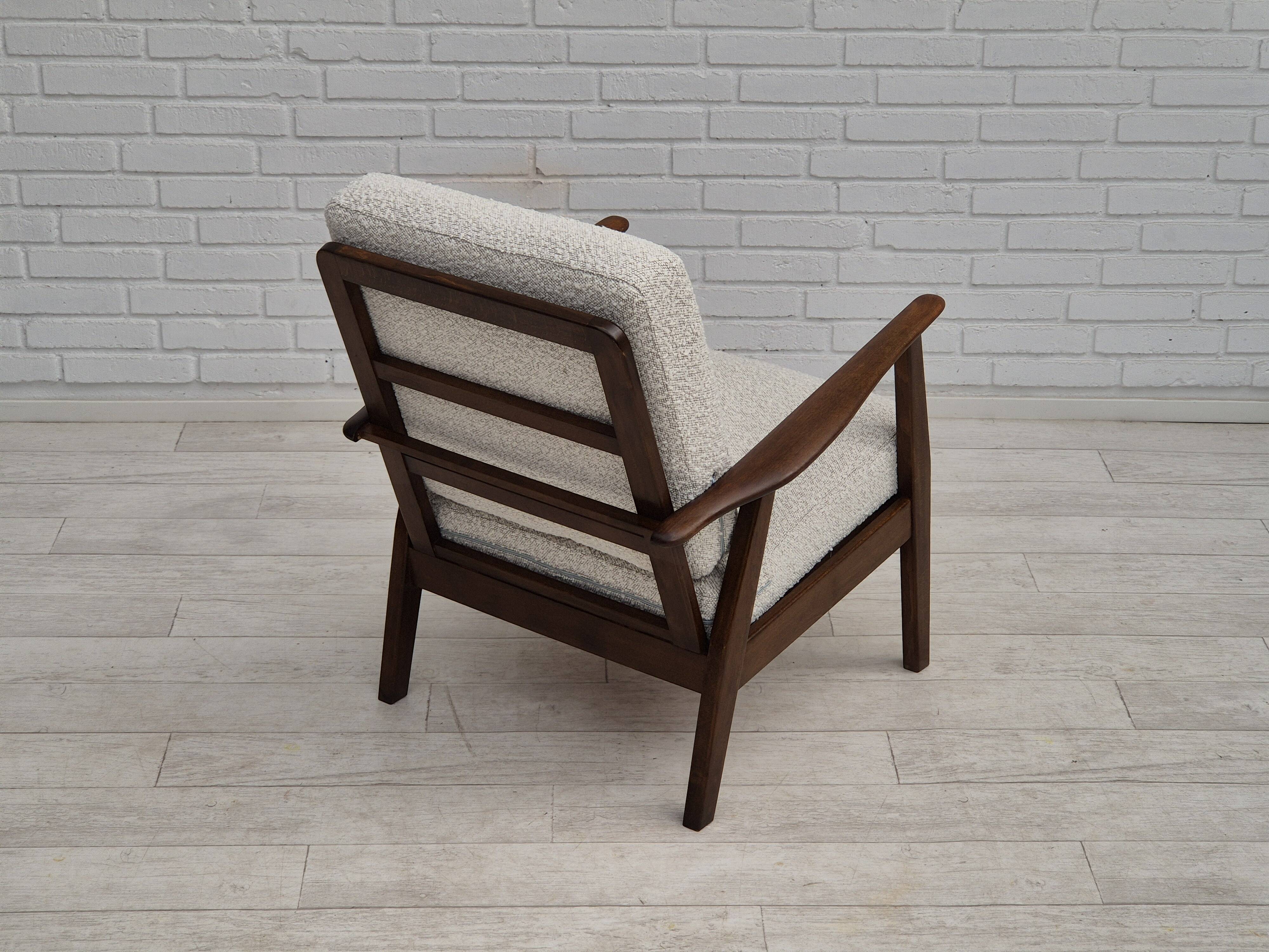 1960s, Danish armchair, refurbished, quality white/grey furniture fabric.