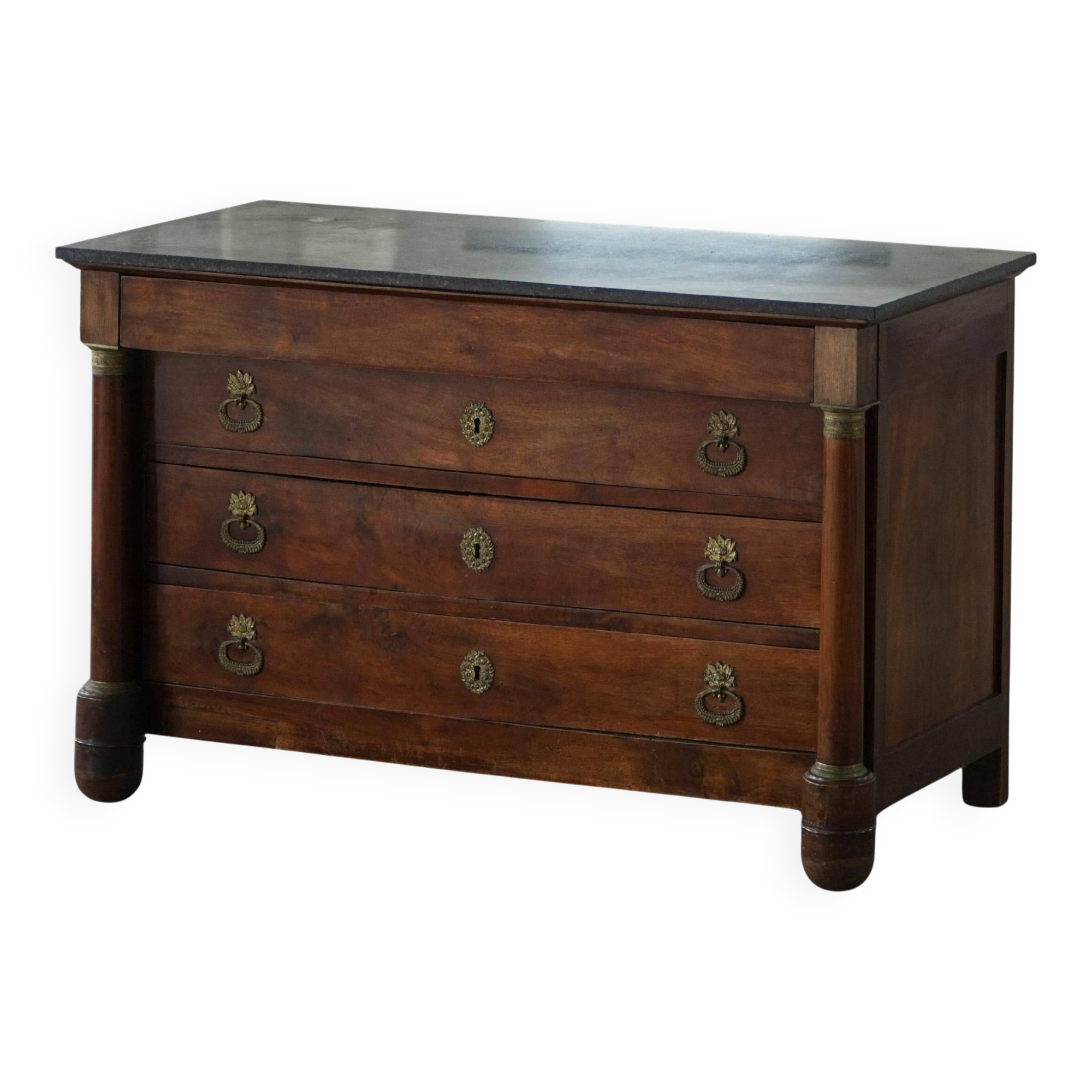 French Empire Commode / Commode, walnut and bronze mounts, 19th century