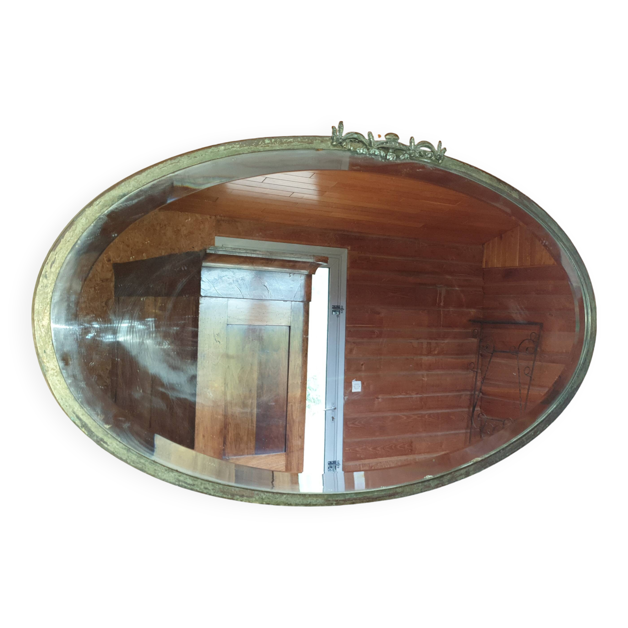 Oval beveled mirror with bronze frame - 19th century