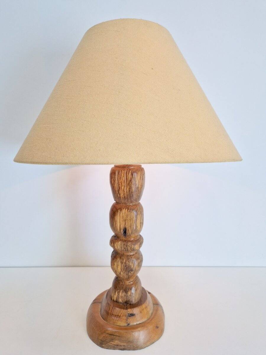 Lampe de table en bois brutaliste moderne du milieu du siècle, France, années 1950